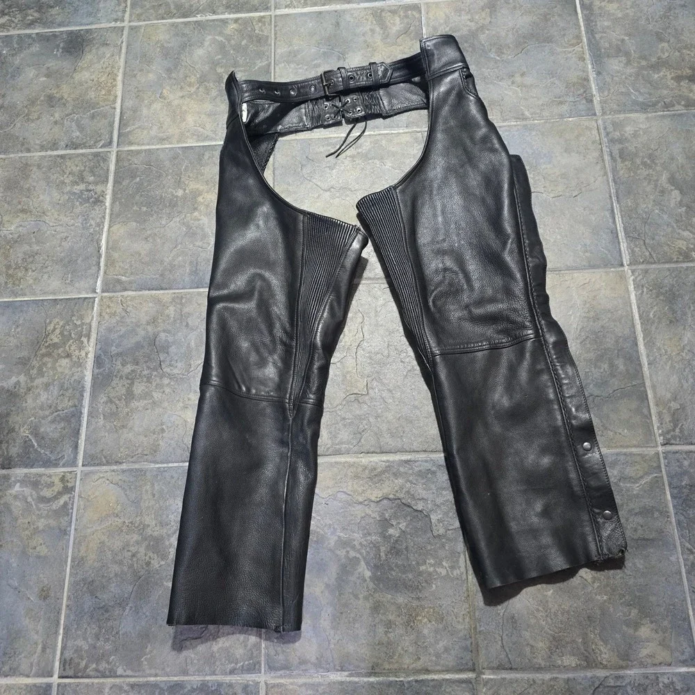 Wild Ride Leather Motorcycle Chaps Mens 4XL Black Adjustable Belted Biker Gear